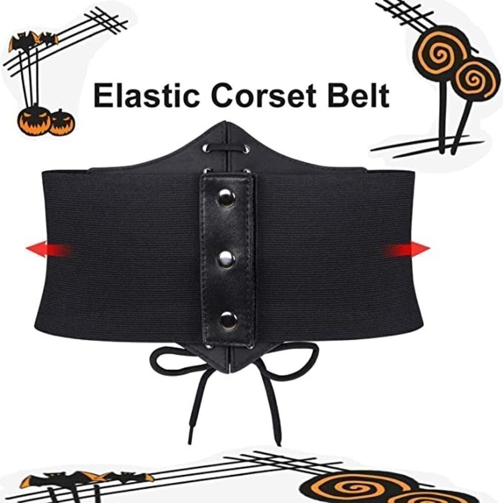 2 Pack Black & Brown Leather Elastic Wide Stretch Belts Corset Halloween Costume - Picture 11 of 12